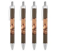 LYHVSFJW Cartoon Brown Cute Bear Ball Point Pen Retractable Black Ink Ballpoint Pens Super Soft Grip 0.5mm Ink Pen Medium Point Office Pens 4 PCS
