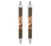 LYHVSFJW Cartoon Brown Cute Bear Ball Point Pen Retractable Black Ink Ballpoint Pens Super Soft Grip 0.5mm Ink Pen Medium Point Office Pens 2 PCS