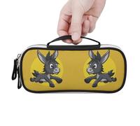 LYHVSFJW Cartoon Donkey Image Pencil Case - Large Capacity Pencil Pouch Aesthetic Makeup Bag with Handle Cute Leather Pen Bags for Stationery, Art Supplies, Travel Essentials