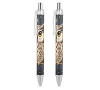 LYHVSFJW Cartoon Owl Ball Point Pen Retractable Black Ink Ballpoint Pens Super Soft Grip 0.5mm Ink Pen Medium Point Office Pens 2 PCS