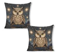 LYHVSFJW Cartoon Owl Throw Pillow Covers Decorative Linen Cushion Case Boho Farmhouse Pillowcase Soft Double-Sided Cushion Covers for Sofa Couch Bedroom Living Room Home Decor 18"x18"（2pcs）