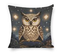 LYHVSFJW Cartoon Owl Throw Pillow Covers Decorative Linen Cushion Case Boho Farmhouse Pillowcase Soft Double-Sided Cushion Covers for Sofa Couch Bedroom Living Room Home Decor 18"x18"