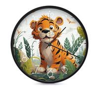 LYHVSFJW Cartoon Tiger Wall Clock Silent Non-Ticking Analog Clocks Modern Round Decorative Digital Clock for Living Room Bathroom Kitchen Classroom Bedroom Office 10 Inch White