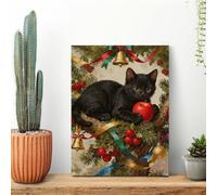 LYHVSFJW Cat on The Christmas Tree Canvas Prints Artwork for Walls Canvas Wall Art for Bedroom Modern Picture Artwork Painting for Living Room Aesthetic Wall Paintings 12x16inch(30x40cm)
