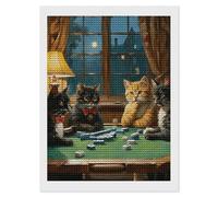 LYHVSFJW Cats Playing Mahjong 5D DIY Diamond Art Kits for Adults Diamond Paintings Kits for Beginners with Complete Tools Paint by Diamonds Dot Full Drill Round Art Crafts,Home Wall Art Decor 12"x16"