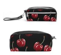 LYHVSFJW Cherry Cartoon Pattern Pencil Case, Large Capacity Pencil Pouch with Zipper, Coin Pouch Cosmetic Bag Leather Pen Bag for Office Stationery Cosmetics