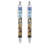 LYHVSFJW Coastal Lighthouse Ball Point Pen Retractable Black Ink Ballpoint Pens Super Soft Grip 0.5mm Ink Pen Medium Point Office Pens 2 PCS