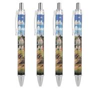 LYHVSFJW Coastal Lighthouse Ball Point Pen Retractable Black Ink Ballpoint Pens Super Soft Grip 0.5mm Ink Pen Medium Point Office Pens 4 PCS