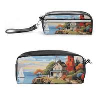 LYHVSFJW Coastal Lighthouse Pencil Case, Large Capacity Pencil Pouch with Zipper, Coin Pouch Cosmetic Bag Leather Pen Bag for Office Stationery Cosmetics