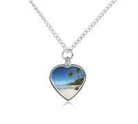LYHVSFJW Coconut Palm Beach Urn Necklace for Ashes Heart Cremation Necklace Dogs Cats Urn Pendant Pet Cremation Jewelry Locket Jewelry Keepsake Pendant Memorial Pendants for Puppy Pet