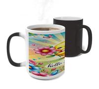 LYHVSFJW Color Changing Mugs Heat Sensitive Coffee Mug Spring Chick with Flowers 11 Oz Novelty Ceramic Cup with Handle Magic Cups Temperature Changing Coffee Tumblers Funny Gifts for Women Men