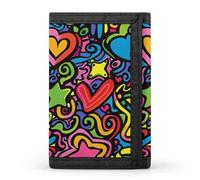 LYHVSFJW Color Skull Pictures TriFold Wallet with 8 Card Slots, Slim Zipper Coin Pocket, Divided Billfold for Men Women, Doodles and Lines, One Size, Modern