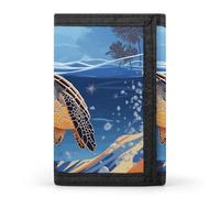 LYHVSFJW Color Skull Pictures TriFold Wallet with 8 Card Slots, Slim Zipper Coin Pocket, Divided Billfold for Men Women, turtle on the beach, One Size, Modern