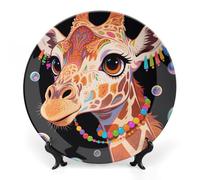 LYHVSFJW Colorful Artistic Giraffe Ceramic Decorative Plate 10inch Bone China Decorative Personalized Boho Plates with Display Stand, Ceramic Ornaments Dessert Plates for Home Decor Dinner