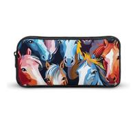 LYHVSFJW Colorful Cartoon Horses Pencil Pouch - Large Capacity Pencil Case Aesthetic Makeup Bag with Zipper Cute Pen Bags for Stationery, Art Supplies, Travel Essentials