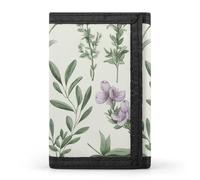 LYHVSFJW Colorful Flower Butterfly Tree TriFold Wallet with 8 Card Slots, Slim Zipper Coin Pocket, Divided Billfold for Men Women, Green Flower Herb Sage Leaves and Branches, One Size, Modern