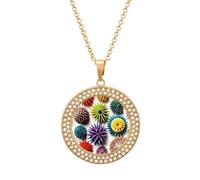 LYHVSFJW Colorful Sea Urchin Round Pendant Necklace for Women Faux Diamond Women's Necklaces Elegant Dainty Alloy Disc Charm Necklace with Adjustable Chain, Fashion Jewelry Gift, One size, Zinc