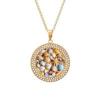 LYHVSFJW Colorful Shells And Starfish Round Pendant Necklace for Women Faux Diamond Women's Necklaces Elegant Dainty Alloy Disc Charm Necklace with Adjustable Chain, Fashion Jewelry Gift, One size
