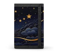 LYHVSFJW Colorful Tropical Leaves Pattern TriFold Wallet with 8 Card Slots, Slim Zipper Coin Pocket, Divided Billfold for Men Women, There are stars and moon on it, One Size, Modern