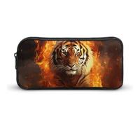 LYHVSFJW Cool Tiger in Flame Pencil Pouch - Large Capacity Pencil Case Aesthetic Makeup Bag with Zipper Cute Pen Bags for Stationery, Art Supplies, Travel Essentials