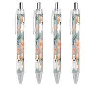 LYHVSFJW Corgi Floral Flowers Spring Garden Ball Point Pen Retractable Black Ink Ballpoint Pens Super Soft Grip 0.5mm Ink Pen Medium Point Office Pens 4 PCS
