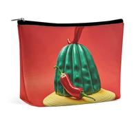LYHVSFJW Cosmetic Bag Makeup Bags for Women Portable Makeup Bag Airplane at Sunset Makeup Case Travel Toiletry Bag for Travel Accessories, Hat and Chili Pepper, One Size