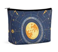 LYHVSFJW Cosmetic Bag Makeup Bags for Women Portable Makeup Bag Modern Silk Threads Cloverleaf Filigree Makeup Case Travel Toiletry Bag for Travel Accessories, Moon Phase Sun Zodiac Mystic Astrology,