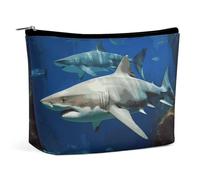LYHVSFJW Cosmetic Bag Makeup Bags for Women Portable Makeup Bag Two Red Flamingos Makeup Case Travel Toiletry Bag for Travel Accessories, Two White Sharks, One Size