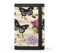 LYHVSFJW Cow Pattern TriFold Wallet with 8 Card Slots, Slim Zipper Coin Pocket, Divided Billfold for Men Women, Striped Flower Butterfly, One Size, Modern