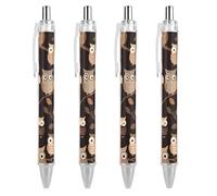 LYHVSFJW Cute Brown Cartoon Owls Ball Point Pen Retractable Black Ink Ballpoint Pens Super Soft Grip 0.5mm Ink Pen Medium Point Office Pens 4 PCS