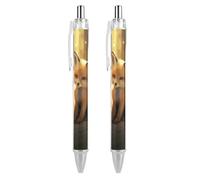 LYHVSFJW Cute Foxes Ball Point Pen Retractable Black Ink Ballpoint Pens Super Soft Grip 0.5mm Ink Pen Medium Point Office Pens 2 PCS