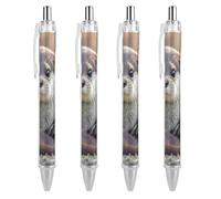 LYHVSFJW Cute Otter Ball Point Pen Retractable Black Ink Ballpoint Pens Super Soft Grip 0.5mm Ink Pen Medium Point Office Pens 4 PCS