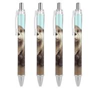 LYHVSFJW Cute Otter Ball Point Pen Retractable Black Ink Ballpoint Pens Super Soft Grip 0.5mm Ink Pen Medium Point Office Pens 4 PCS
