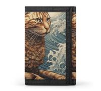 LYHVSFJW Cypress Trees Outdoors TriFold Wallet with 8 Card Slots, Slim Zipper Coin Pocket, Divided Billfold for Men Women, Cat in the Waves, One Size, Modern
