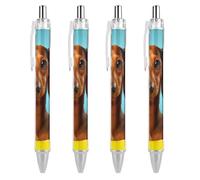 LYHVSFJW Dachshund Dog Ball Point Pen Retractable Black Ink Ballpoint Pens Super Soft Grip 0.5mm Ink Pen Medium Point Office Pens 4 PCS