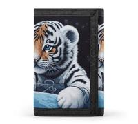 LYHVSFJW Daisy TriFold Wallet with 8 Card Slots, Slim Zipper Coin Pocket, Divided Billfold for Men Women, Little Tiger in Space, One Size, Modern