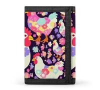 LYHVSFJW Dark And Light Colors TriFold Wallet with 8 Card Slots, Slim Zipper Coin Pocket, Divided Billfold for Men Women, Flower heart chicken, One Size, Modern