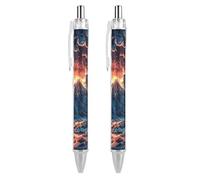 LYHVSFJW Depicts A Volcano Ball Point Pen Retractable Black Ink Ballpoint Pens Super Soft Grip 0.5mm Ink Pen Medium Point Office Pens 2 PCS