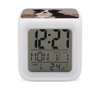 LYHVSFJW Digital Alarm Clock with 7 Colors Border Collie Colorful Small LED Alarm Clock Sleep Timer Smart Alarm Clock for Deep Sleepers Simple to Operate Easy to Use