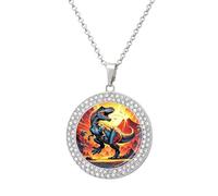 LYHVSFJW Dinosaur Round Pendant Necklace for Women Faux Diamond Women's Necklaces Elegant Dainty Alloy Disc Charm Necklace with Adjustable Chain, Fashion Jewelry Gift