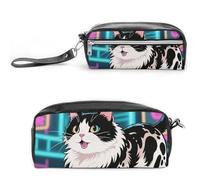 LYHVSFJW Domestic Cat Pencil Case, Large Capacity Pencil Pouch with Zipper, Coin Pouch Cosmetic Bag Leather Pen Bag for Office Stationery Cosmetics