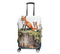 LYHVSFJW Elastic Luggage Cover Protector Hand Drawn Fox Washable Suitcase Sleeve Durable Travel Suitcase Case Cover with Zipper Openings Fits 19-32 Inch Luggage (), white, Small, Flower and Animals