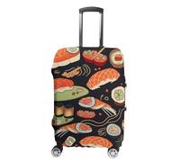 LYHVSFJW Elastic Luggage Cover Protector Japanese Sushi Shrimp Washable Suitcase Sleeve Durable Travel Suitcase Case Cover with Zipper Openings Fits 19-32 Inch Luggage (), white, L, Flower and Animals