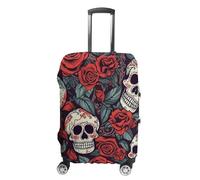 LYHVSFJW Elastic Luggage Cover Protector Sugar Skulls And Red Roses Washable Suitcase Sleeve Durable Travel Suitcase Case Cover with Zipper Openings Fits 19-32 Inch Luggage (), white, M, Flower and