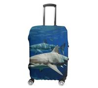 LYHVSFJW Elastic Luggage Cover Protector Two White Sharks Washable Suitcase Sleeve Durable Travel Suitcase Case Cover with Zipper Openings Fits 19-32 Inch Luggage (), white, L, Flower and Animals