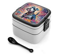 LYHVSFJW Fantasy-style Schnauzer Double Layer Bento Box Adult Leak-Proof Lunch Box with Removable Compartments And Spoon Stackable Snack Containers, BPA-Free
