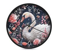 LYHVSFJW Floral Swan Wall Clock Silent Non-Ticking Analog Clocks Modern Round Decorative Digital Clock for Living Room Bathroom Kitchen Classroom Bedroom Office 10 Inch White