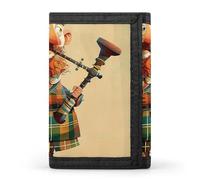LYHVSFJW Flower TriFold Wallet with 8 Card Slots, Slim Zipper Coin Pocket, Divided Billfold for Men Women, Cartoon Scottish Bagpipe, One Size, Modern