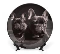 LYHVSFJW French Bulldog Ceramic Decorative Plate 6inch Bone China Decorative Personalized Boho Plates with Display Stand, Ceramic Ornaments Dessert Plates for Home Decor Dinner