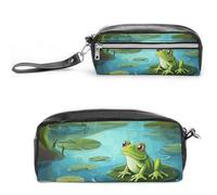 LYHVSFJW Frog in A Pond Pencil Case, Large Capacity Pencil Pouch with Zipper, Coin Pouch Cosmetic Bag Leather Pen Bag for Office Stationery Cosmetics